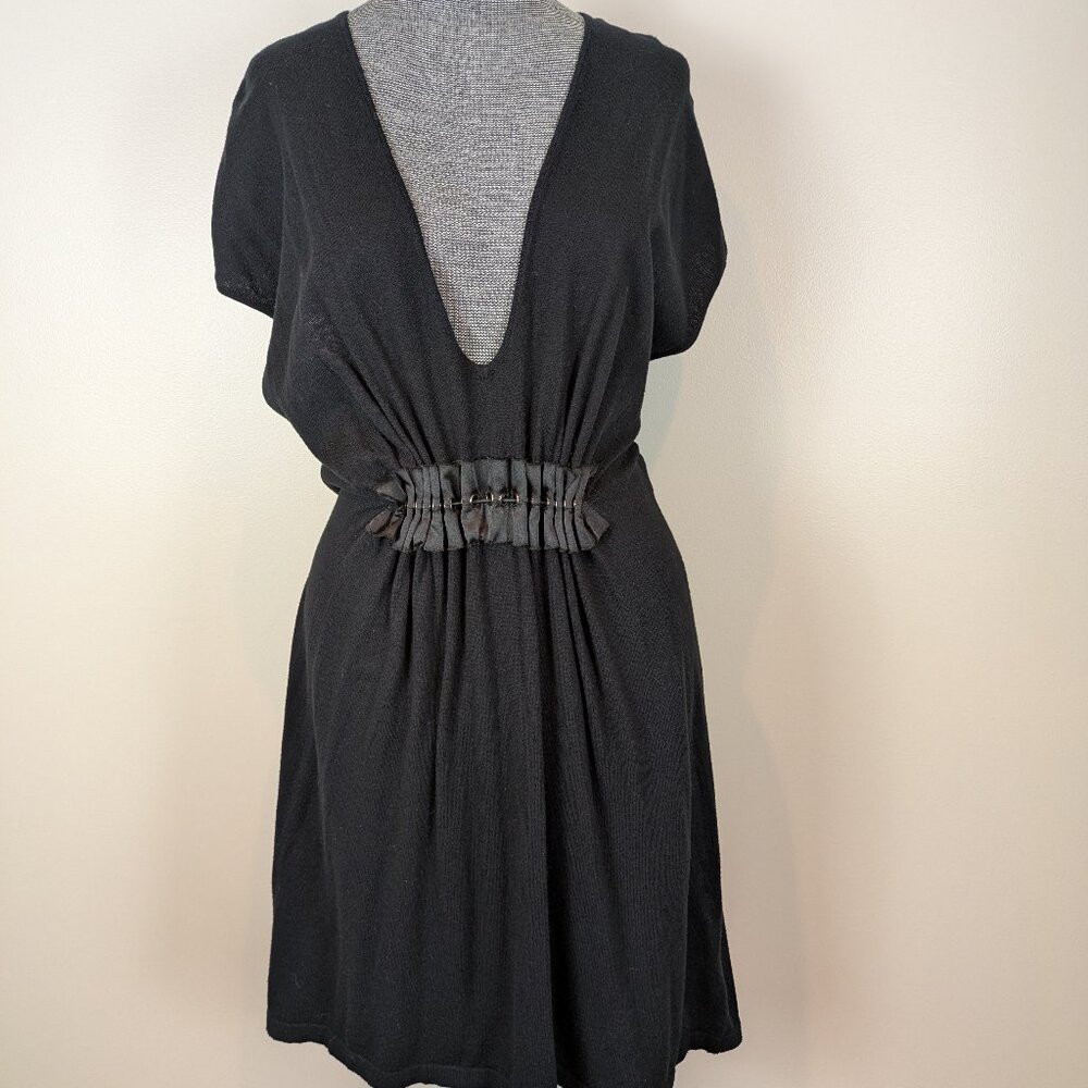Designer One 7 Six Black Cinched Sweater Tunic Dress EUC Size M Rocker Punk